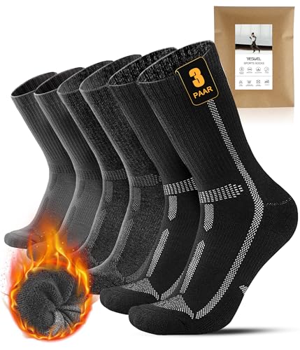YESWEL 3 Paar Leichte Wandersocken Herren Damen, Abriebfeste Thermosocken mit Polsterung, Outdoor Sportsocken für Trekking Radfahren Laufen(Mehrfarbig01 von YESWEL