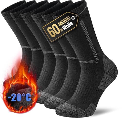 YESWEL 3 Paar Merino Wandersocken Herren & Damen 39-42, 60% Merinowolle Thermosocken 39-42 von YESWEL