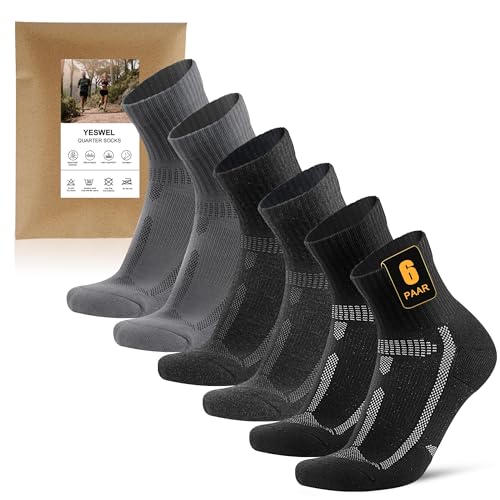 YESWEL 6 Paar Herren Laufsocken 43-46, Quarter Sportsocken mit Polsterung, Atmungsaktive Running Socken für Laufen,Sport(Mehrfarbig01 von YESWEL