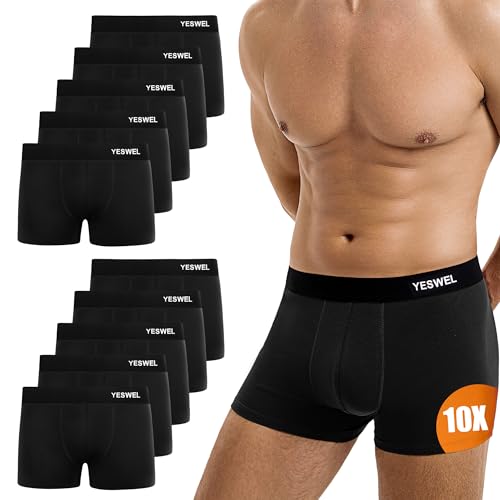 YESWEL Boxershorts Herren 10er Pack, Ohne Kratzenden Zettel Unterhosen Unterwäsche, Baumwolle Retroshorts für Männer (10x Schwarz, L) von YESWEL