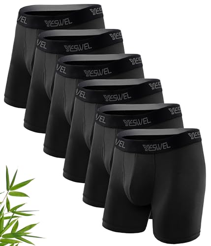 YESWEL Boxershorts Herren Lang 6er Pack, Bambus Unterhosen Ohne Kratzenden Zettel Unterwäsche Atmungsaktive Retroshorts Boxer für Männer (6X Schwarz, L) von YESWEL