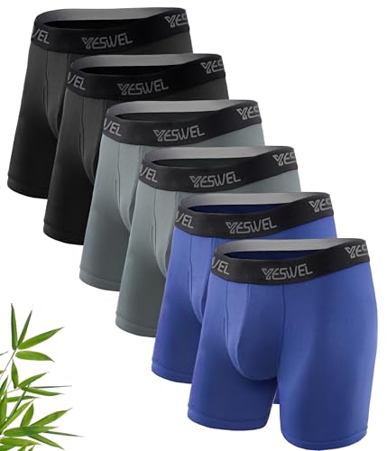 YESWEL Lange Unterhosen Herren 6er Pack, Bambus Boxershorts Männer Atmungsaktive Retroshorts Boxer Elasthan Unterwäsche mit Eingriff(Mehrfarbig 03, L) von YESWEL