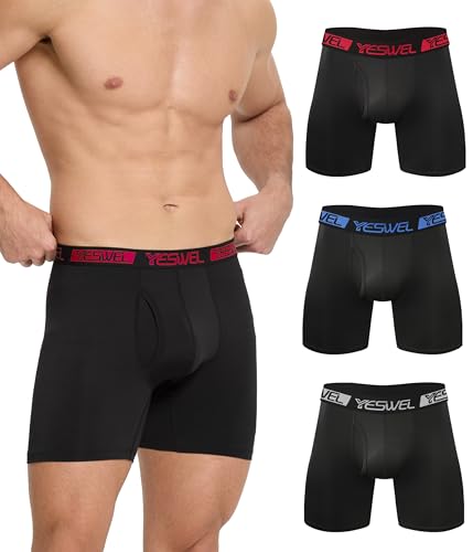 YESWEL Lange Unterhosen Männer 3er Pack, Weich Ohne Kratzenden Zettel Boxershorts Herren, Atmungsaktive Sport Unterwäsche mit Eingriff(Mehrfarbig 03 L) von YESWEL