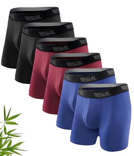 YESWEL Lange Unterwäsche Herren 6er Pack, Bambus Boxershorts Männer Atmungsaktive Retroshorts Boxer Elasthan Unterhosen mit Eingriff(Mehrfarbig 07, M) von YESWEL