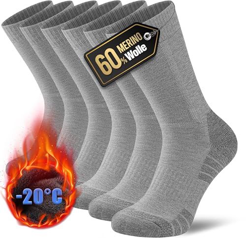 YESWEL Merino Wandersocken Herren & Damen 3 Paar, 60% Merinowolle Thermosocken 43-46 von YESWEL