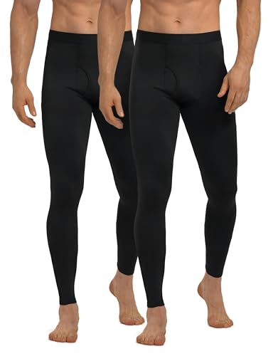 YESWEL Thermounterhose Herren 2er Pack, Warme Fleece Thermohose mit Eingriff, Winter Skiunterwäsche Thermounterwäsche(Schwarz, M) von YESWEL