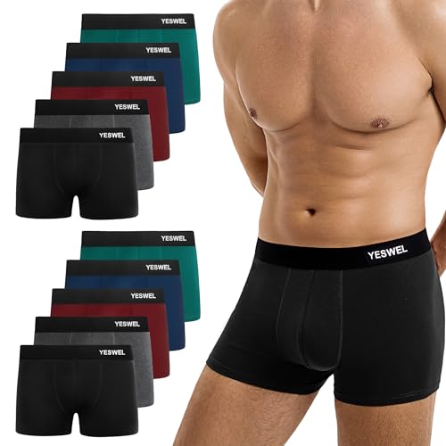 YESWEL Unterhosen Herren 10er Pack, Ohne Kratzenden Zettel Boxershorts Unterwäsche, Baumwolle Retroshorts für Männer (Mehrfarbig 01, L) von YESWEL