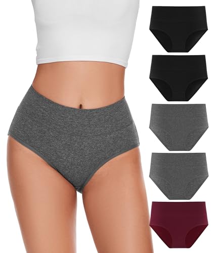 YESWEL Unterwäsche Frauen 5er Pack, Baumwolle Hohe Taille Unterhosen, Hipster Stretch Atmungsaktive Panties für Damen (Multicolor01，XXL von YESWEL