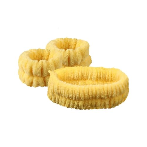 2 Paar Plüsch-Haarbänder aus Korallen-Fleece, wasserdichte Bänder, Gesichtswäsche, saugfähiges Armband, Kopfbedeckung, Haar-Zubehör (gelb) von YETONADO