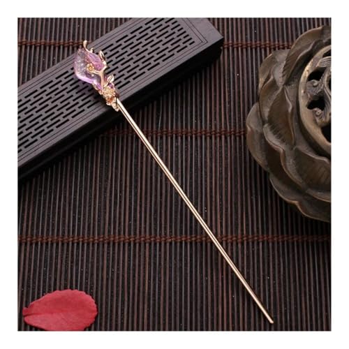 Hanfu-Haarspange im Vintage-Stil, chinesischer Stil, Metallglasur, Damen-Schmuck, Haarspange (goldener Amethyst) von YETONADO