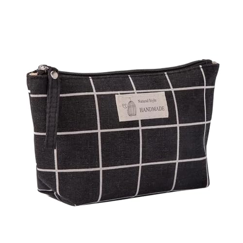 Reise-Aufbewahrungstasche aus weichem Segeltuch mit Bärenbaum-Motiv, für Damen, Kulturartikel-Organizer, niedliche Kosmetiktasche, tragbare Make-up-Tasche, Schwarzes Gitter, Einheitsgröße von YETONADO