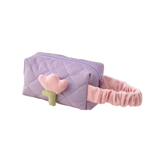 Reise Kordsamt Kosmetiktasche mit Reißverschluss für Frauen Große Kapazität Make-up Organizer, Handgelenktasche, Violett, one size von YETONADO