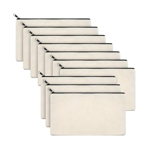 YETONADO 10 Stück blanko beige DIY Basteltasche Leinwand Federmäppchen Make-up Taschen Reißverschluss Bleistifttasche Kosmetiktasche Schule Handwerk Schreibwaren Zubehör, 10 x beigefarbene Stoffe von YETONADO