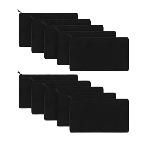 YETONADO 10 Stück blanko beige DIY Basteltasche Leinwand Federmäppchen Make-up Taschen Reißverschluss Bleistifttasche Kosmetiktasche Schule Handwerk Schreibwaren Zubehör, 10 x schwarzer Stoff von YETONADO