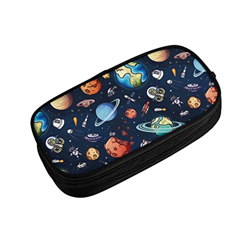 YETTA YANG Galaxy Spacecraft Astronaut Space Navy Blue Pencil Box Case for Pen Holders Office Supplies Big Capacity large von YETTA YANG