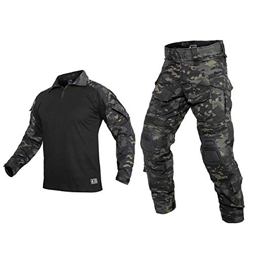 YEVHEV Herren Hemd und Hose Taktischer Anzug mit Ellbogenschützern und Knieschoner G3 US-Militär für Outdoor-Aktivitäten （Ohne Gürtel） Dunkel Camo, S von YEVHEV