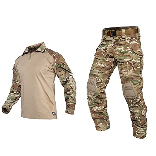 YEVHEV Herren Hemd und Hose Taktischer Anzug mit Ellbogenschützern und Knieschoner G3 US-Militär für Outdoor-Aktivitäten （Ohne Gürtel） CP, XL von YEVHEV