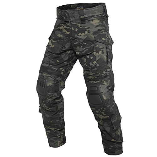 YEVHEV Taktisch Hosen Herren G3 US-Militär Camouflage Ripstop mit Knieschoner für Outdoor-Aktivitäten （Ohne Gürtel）, Schwarz Camo, Size L von YEVHEV