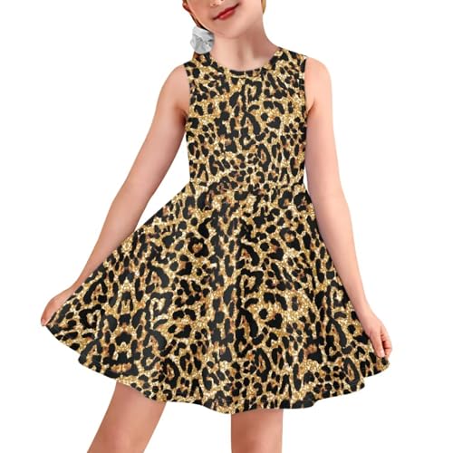 YEXIATODO Ärmelloses Kleid, lässiges Sommerkleid für Mädchen von 3–16 Jahren, Leopard, 5-6 von YEXIATODO