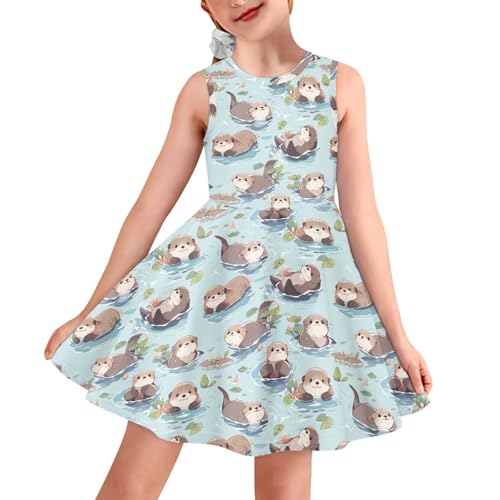 YEXIATODO Ärmelloses Kleid, lässiges Sommerkleid für Mädchen von 3–16 Jahren, Otter 1, 5-6 von YEXIATODO