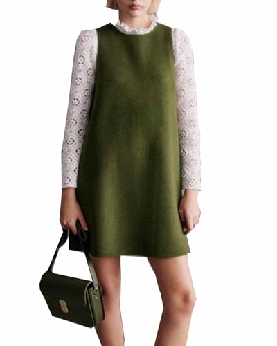 YEXPINE Damen Casual Loose Tank Kleid Rundhals Ärmellos A-Linie Pullover Kleid, Grün , Mittel von YEXPINE