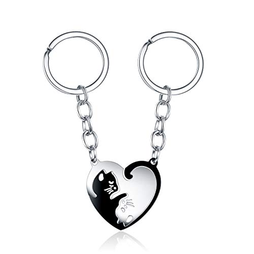 YEYIT Schlüsselanhänger Paare Liebe Set 2 Stück Puzzle Partner Katze Schlüsselbund Freundschafts Keychain Schlüsselring für Herren Damen Valentistag Geschenk von YEYIT