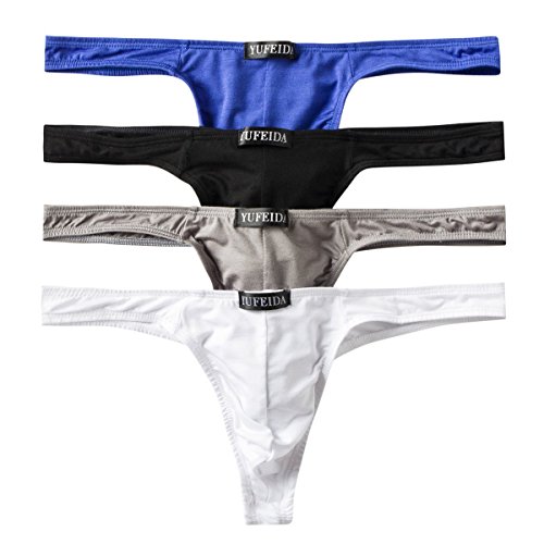 Herren Bequeme modal Slips String Sexy Low Rise Tanga Unterwäsche 4er Pack (L, 4pcs(blue/black/white/dark gray)) von YFD