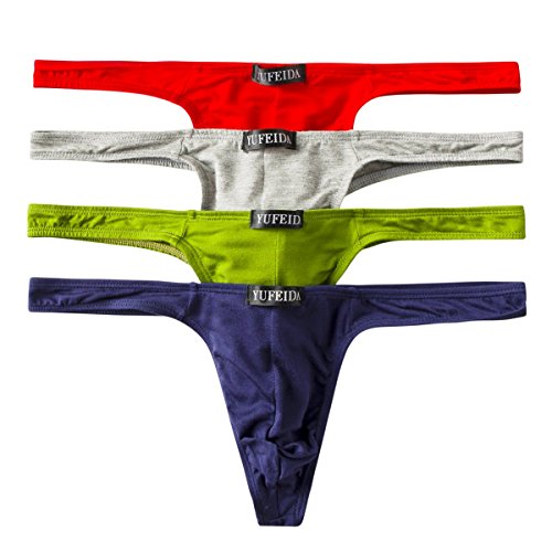 Herren Bequeme modal Slips String Sexy Low Rise Tanga Unterwäsche 4er Pack (L, 4pcs(red/green/navy/light gray)) von YFD