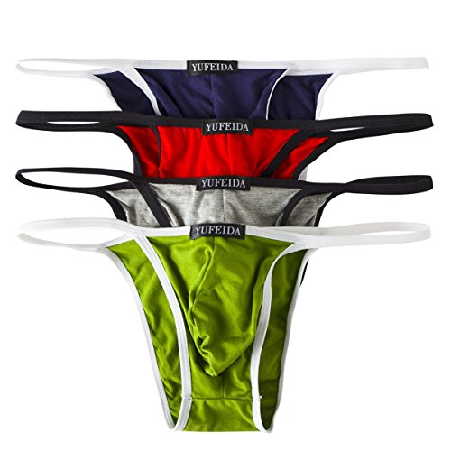 Herren Bequeme modal Slips String Sexy Low Rise Tanga Unterwäsche 4er Pack (L, 4pcs Tanga (red/light gray/green/navy)) von YFD