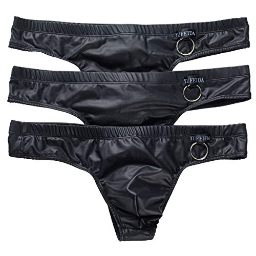 YFD Herren Boxer Slips Unterwäsche Schwarz Dessous Bikini Strings Höschen 3er Pack, Schwarz, L von YUFEIDA