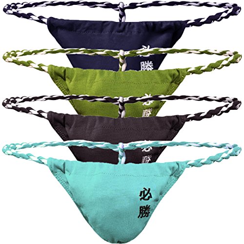 Herren String Männer Tanga Mini Sumo Wrestling Slip Dessous Bademode Unterwäsche 4er Pack (Color 2 (black/blue/green/navy), L) von YFD