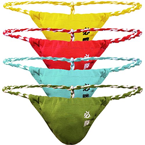 Herren String Männer Tanga Mini Sumo Wrestling Slip Dessous Bademode Unterwäsche 4er Pack (Color 3 (yellow/blue/green/red), L) von YFD