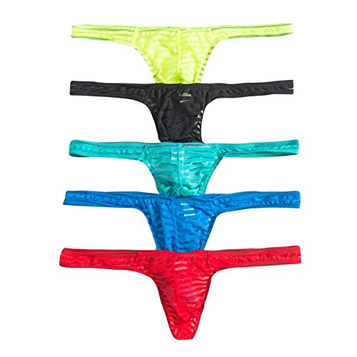Herren String Mesh Low Rise Tanga Bikini Slips Shorts Unterhosen 5er Pack (M, Mehrfarbig) von YFD