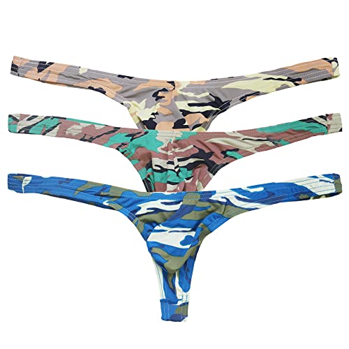 Herren String Slips Männer Dessous Tanga Schlüpfer Unterwäsche 3er Pack, 3pcs Camouflage Thongs, L von YUFEIDA