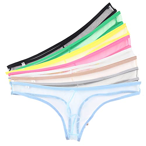 YFD Herren Strings Slips Unterwäsche Mesh Low-Rise Bikini Briefs Shorts Unterhosen 8er Pack, Schwarz&weiß&nude&hellblau&gelb&grün&rosa&hellgrau, XL von YUFEIDA
