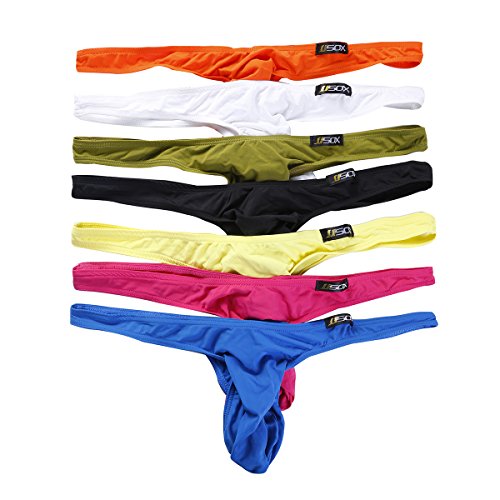 YUFEIDA Herren Strings Tangas Unterwäsche Low Rise Bikini Slips Short Hose 7er Pack (L, Black&Yellow&White&Green&Blue&Orange&Pink) von YUFEIDA