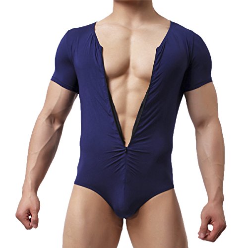 Mens Bikini Slips Unterwäsche Stretchy High Cut Wrestling Unterhemd Leopard String Bodysuit, Bodysuit (Navy), L von YFD