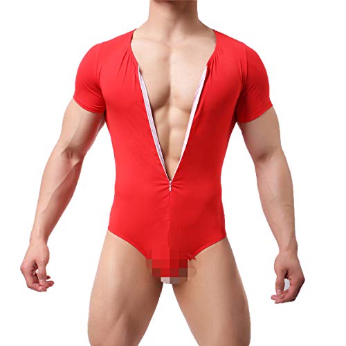 YFD YFD Herren-Bikini-Slip, Unterwäsche, dehnbar, hoch geschnitten, Wrestling-Singlet-Trikot-Tanga-Bodysuit L, Overall, rot von YFD