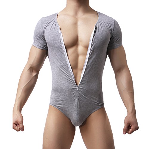 Mens Bikini Slips Unterwäsche Stretchy High Cut Wrestling Unterhemd Leopard String Bodysuit, Bodysuit (Grey), M von YFD