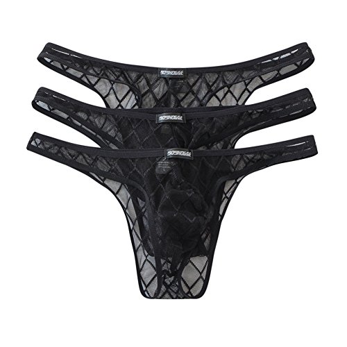 YUFEIDA Mens Lingerie Slips Unterwäsche Schwarz Transparent Bikini Höschen Unterhose 3er Pack (EU Medium/with Tag L) von YUFEIDA