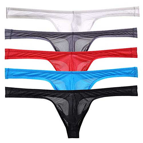 Sexy Herren G-String Tanga Unterwäsche Mesh Low Rise Bikini Slip Pants 6er Pack Gr. M, Transparente Tangas 5 Stück von YFD