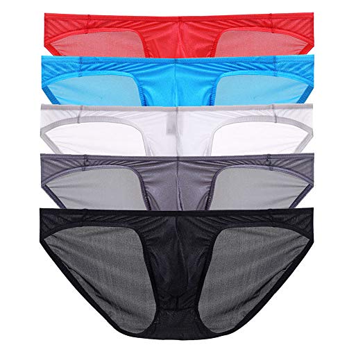 Sexy Herren G-String Tanga Unterwäsche Mesh Low Rise Bikini Slip Pants 6er Pack Gr. X-Large, Transparente Slips 5 Stück von YFD