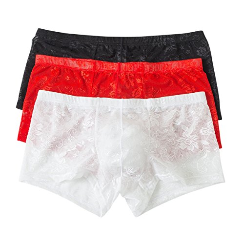 YFD Herren Boxershort Unterwäsche Mesh Low Rise Retroshorts Trunks Unterhosen 3er Pack (L, Boxer2) von YFD