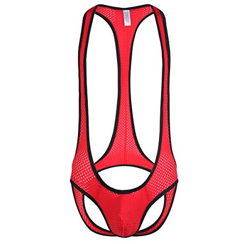 YFD Herren Boxer Unterwäsche Jumpsuits Wrestling Singlet Leotard Bodysuit Stretch Bodywear, Netz-Stil (rot), XL von YFD
