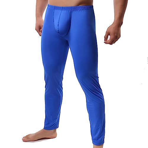 YUFEIDA Herren Lange Unterhosen mit Weichbund transparent Hose Unterwäsche Strumpfhose Leggings (M, Dicker Blau) von YUFEIDA