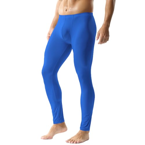 YUFEIDA Herren Lange Unterhosen mit Weichbund transparent Hose Unterwäsche Strumpfhose Leggings (XL, Dicker Blau) von YUFEIDA