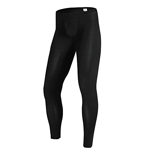 YUFEIDA Herren Lange Unterhosen mit Weichbund transparent Hose Unterwäsche Strumpfhose Leggings (XXL, Schwarz) von YUFEIDA