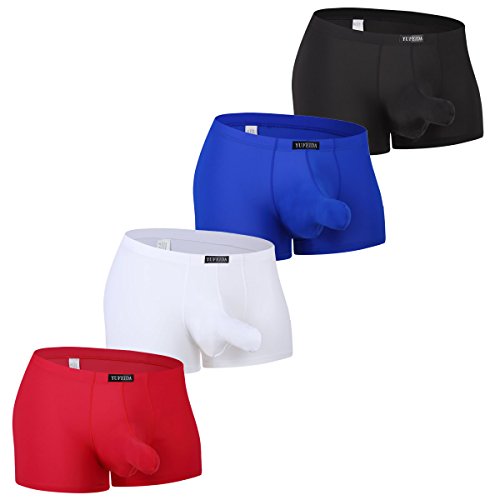 Men's Lingerie Thong Underwear Sexy Soft String Bikini Underpants, Style Boxer(black+cblue+white+red), Gr.-L, 4er Pack von YFD