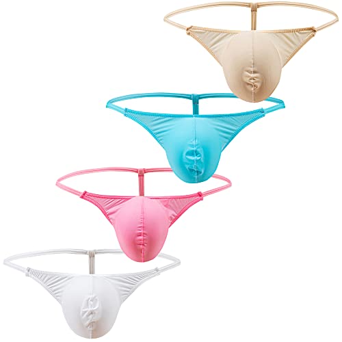 YFD Herren String Männer Tanga Mini Sumo Wrestling Slip Dessous Bademode Unterwäsche 4er Pack (M (Taille 66-74cm), Summer Silk Thongs-5) von YFD