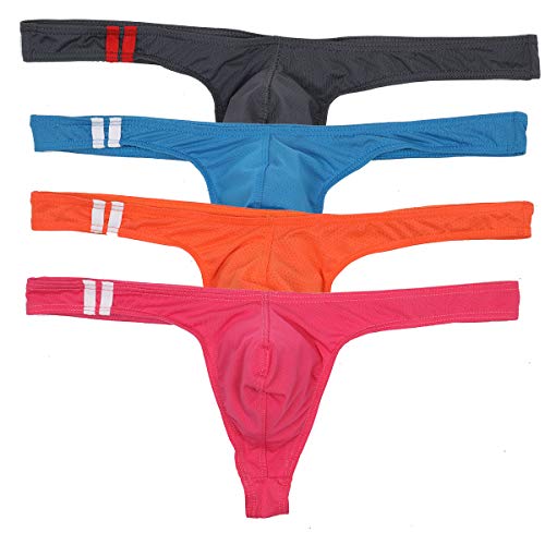 YFD Herren Strings Männer Tanga Slips Atmungsaktive Mesh Unterwäsche Bequeme Unterhose Low Rise T-Back Bikinis Unterwäsche Pack, Strings-4pcs2, M von YFD